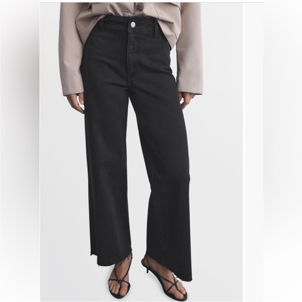 Mango Carol Black Wide-Leg High-Rise Jeans Flare Bottom